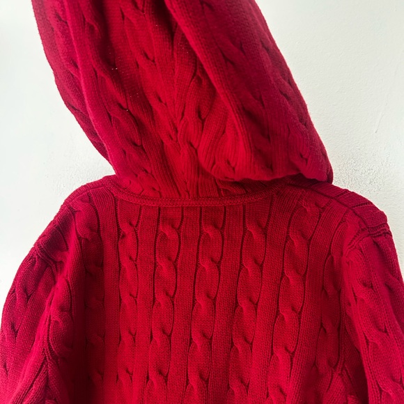Y2K Ralph Lauren Sport XS Red Cable Knit Zip Up Hoodie Sweater - Picture 5 of 6